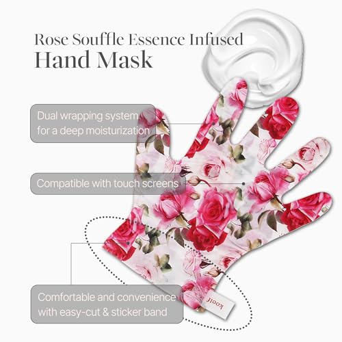 PETITFEE Rose Petal Satin Hand Mask (5pairs) - Intensive Nourishing, Moisturizing Gloves, Rose Scented Hand Repair Masks with Peptide, Collagen, Shea Butter for Silky Smooth Hand Treatment