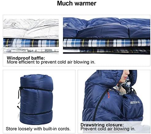 REDCAMP Flannel Sleeping Bag for Adults, Comfortable Cotton Sleeping Bags for Camping with Detachable Hood, Red/Grey/Blue