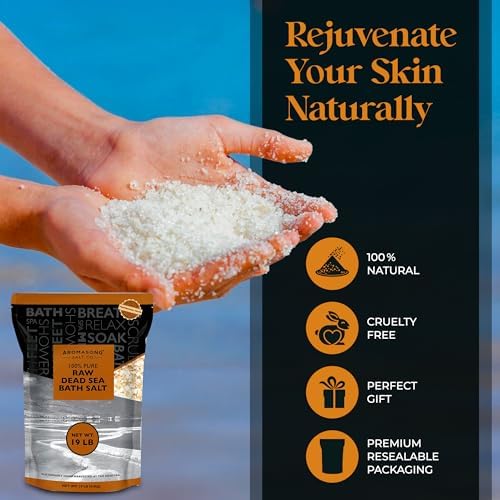 Aromasong Raw Dead Sea Bath Salt - Minimally Cleaned, Contains More Dead Sea Minerals Including Dead Sea Mud - 100% Pure & Natural Dead Sea Salts for Soaking 19 LB - Bulk Resealable Pack