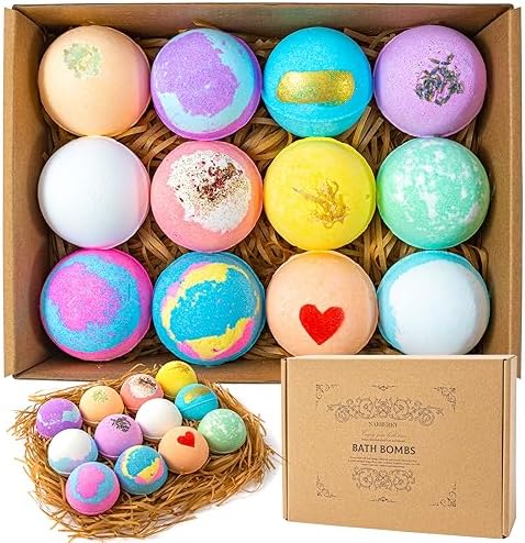 Bath Bombs for Women Gift Set, 12 Pack Handmade Bath Bombs Salt Balls, Perfect for Bubble Spa Relaxing, Moisturizing Dry Skin, Stress Relief, Birthday Valentines Gifts Idea for Men Women