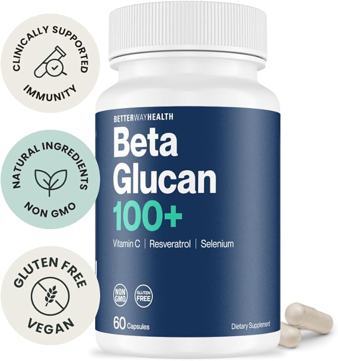 Better Way Health™ - Advanced Immune Readiness - Highly Purified 1,3/1,6 Beta Glucan + Vitamin C, Resveratrol, and Selenium - 60 Capsules (Pack of 1)
