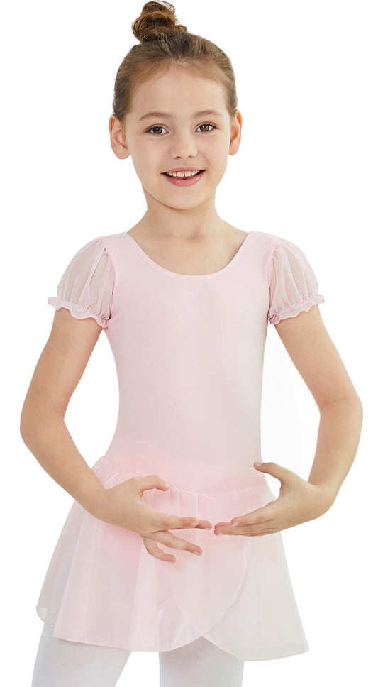 MdnMd Dance Ballet Leotard with Skirt for Girls Kids Ballerina Outfit Costume (Ballet Pink, Age 6-8)