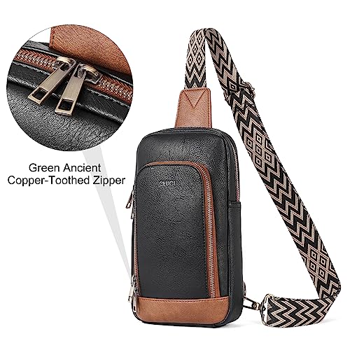 CLUCI Sling Bag for Women, Crossbody Bags for Women, Cross Body Bag for Woman, Large Sling Backpack, Crossbody Bag Men for Travel Hiking Black with Brown