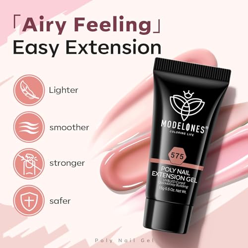 modelones Poly Gel Set 6 Colors Jelly Gel Milky White Sheer Pink Nude Translucent Nail Extension Kit DIY Art for Women