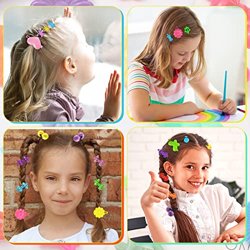 WILLBOND 1184 Pcs Hair Barrettes for Girls, Kids Barrettes Accessories Self Hinge Elastic Hair Ties Bands Assorted Ponytail Holders Cartoon Design Baby Clip Multicolor Rubber Band for Toddler