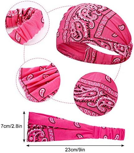 WILLBOND 10 Pcs Wide Bandana Headbands for Women Non Slip Paisley Crystal Hairband Elastic Boho Bling Rhinestone Head Wrap Stretchy Turban Bandana Hair Accessories for Sports Yoga Gym Workout