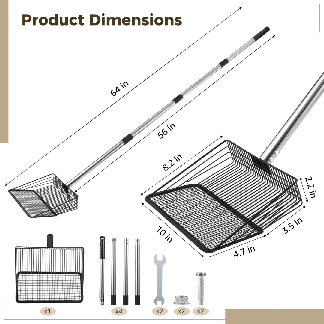 Extra Long Chicken Poop Scooper, 10 in Wide Adjustable Chicken Coop Metal Shovel Cleaning Tool, 64 in Long Handle Cat Litter Scooper