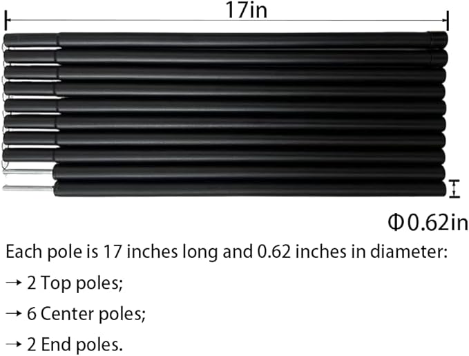 Adjustable Tarp Poles for Camping with 2 Silicone Protective Caps - Portable Tent Poles Replacement for Rain Fly, Awning, Outdoor Hiking, Backpacking, and Sunshade - Set of 2 Tent Poles.
