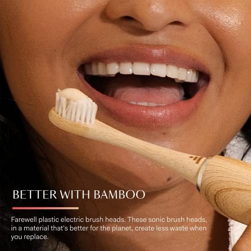 Better & Better Bamboo Sonic Toothbrush Replacement Heads | Replaceable Bamboo Sonic Brush Heads w/Soft, Plant-Based Bristles for High-Polish, Gentle Clean | Whitens Surface Stains & Removes Plaque