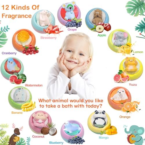 Bath Bombs for Kids with Surprise Inside,12-Pack Natural Organic Kids Bath Bombs with Endangered Animals Toys, Fun & Educational Gift, Ideal Birthday,Christmas,Children's Day Gifts kit