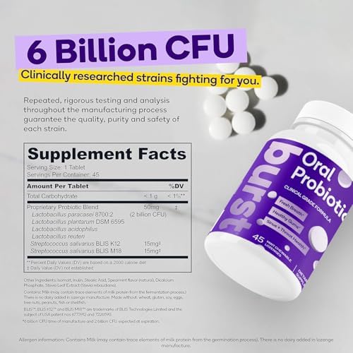 Burst Dental Probiotics (45 Count) | Healthy Oral Cavity, Bad Breath, Immune System & Sinus Support | Promotes Upper Respiratory Health and Beneficial Bacteria | Blis K12 & M18 | Packaging May Vary