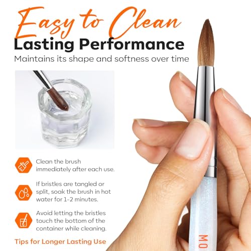 Modelones Pro Luxe Acrylic Nail Brush, 100% Pure Kolinsky Sable Hair Size 10 Oval Crimped Shaped Sturdy Ergonomic Handle for Acrylic Powder Sculpting Nail Art Brushes Professional Salon DIY Use