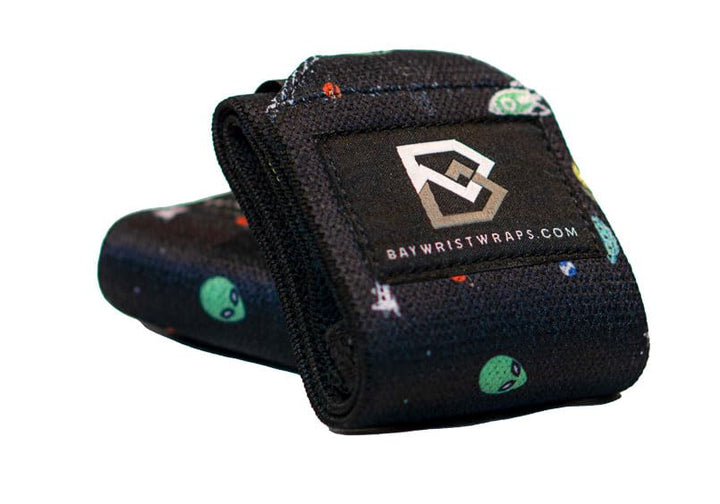 Bay Wrist Wraps Weightlifting Workout Wrist Brace - Adjustable, One Size Fits All - Comfort Wrist Wraps for Weightlifting with Thumb Loop, Lifting Wrist Straps in Galactic Aliens - 18-inch Wrist Wrap