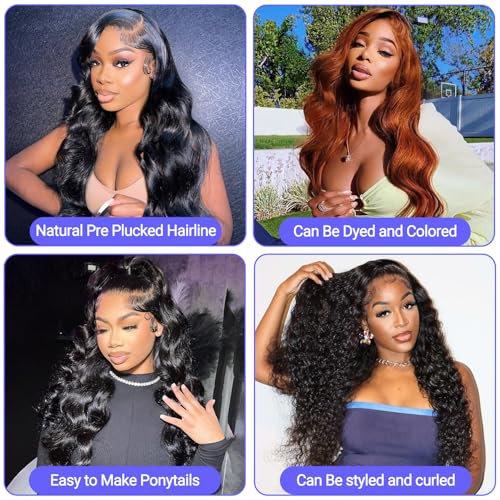 Body Wave Lace Front Wigs Human Hair Pre Plucked 13x4 HD Transparent Lace Frontal Glueless Wigs Human Hair Natural Hairline 180 Density Lace Front Wigs Bleached Knots 24 Inch