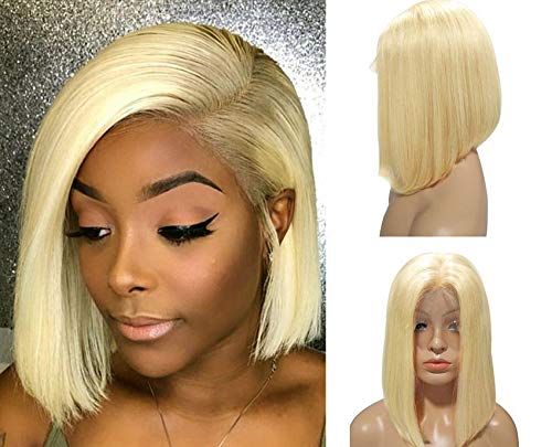 Blonde Bob Wig Human Hair 14Inch 180% Density Preplucked 13X4 Hd Lace Front Bob Wig Straight Glueless Transparent Hd Lace Fronta