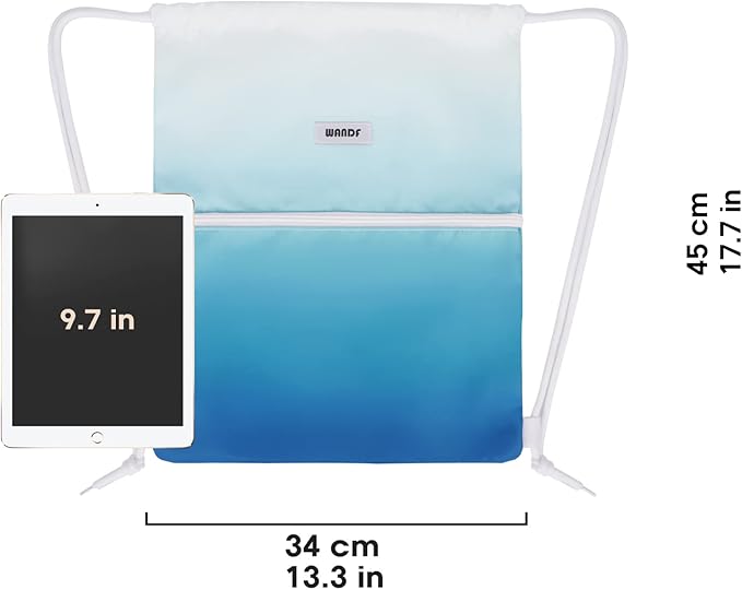 WANDF Drawstring Backpack String Bag Sackpack Cinch Water Resistant Nylon for Sport Yoga Gym Shopping (Blue Gradient)