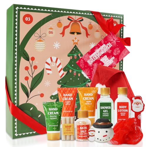 Advent Calendar 2024 12 Days of Christmas Advent Calendar for Women, BODY & EARTH Holiday Gift Baskets with Snowman Bath Bomb, Hand Cream, Body Lotion, New Year Bath Set for Women