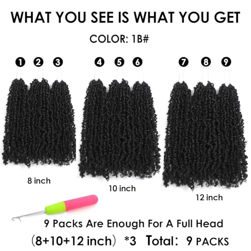 Yanky Twist Crochet Hair - (8+10+12inch)*3,Total 9 packs,Natural Black,Pre-Looped Yankee Twist Mini Passion Twist,Pre-Twisted Micro Spring Twist,Boho Senegalese Twist Crochet Hair with Curly Ends(1B#)