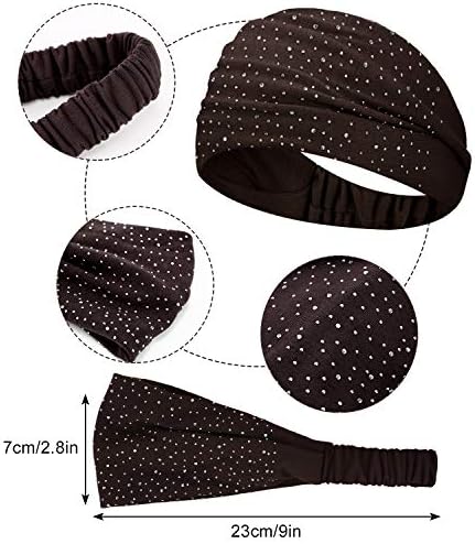 WILLBOND 10 Pcs Wide Bandana Headbands for Women Non Slip Paisley Crystal Hairband Elastic Boho Bling Rhinestone Head Wrap Stretchy Turban Bandana Hair Accessories for Sports Yoga Gym Workout
