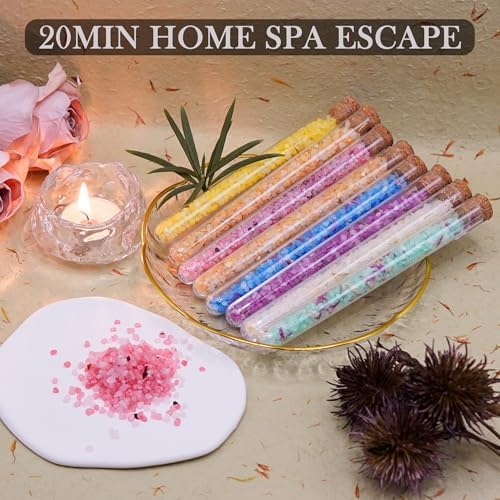 Bath Salt Gift Set for Women – 8 Pack Epsom and Dead Sea Salt with Essential Oils, Daily Relaxing Soak for Tub or Foot Bath, Travel Size, 1oz Each