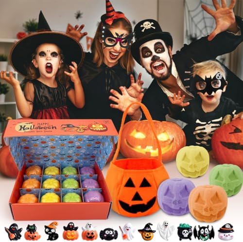 12 Piece Halloween Bath Bombs with Toys Inside for Kids, Bath Bombs for Kids with Surprise Inside, Kids Bath Bombs Party Favors for Kids with Halloween Treat Bag and Halloween Mask…