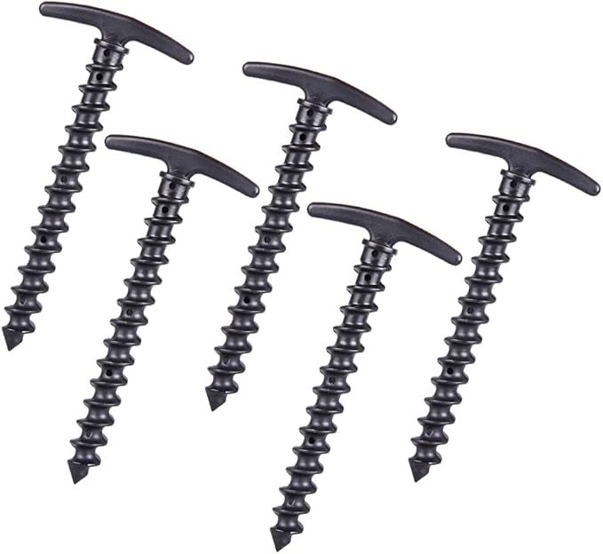 5PCS Tents Stakes 5.7 Inch Spiral Ground Anchor Lightweight Tent Pegs for Canopies Tarps Camping Backpaking Landscaping Securing Dogs Pets Outdoor Black