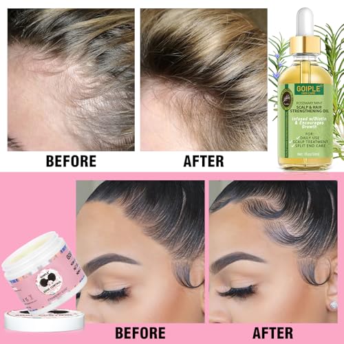 Edge Control Wax Strong Hold Non-greasy Hair Styling Gel - Edge Wax No Flaking Edge Control for Black Hair Edge Wax Fixer for Women Rosemary Hair Oil for Hair Growth Edge Brush Hair Braid Bonnet(7pcs)