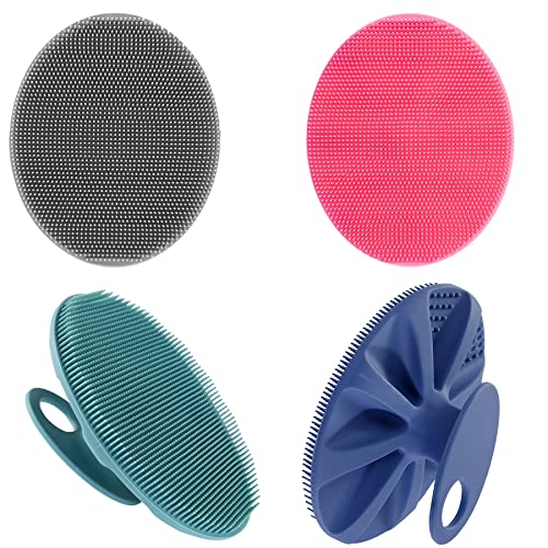 Food-Grade Soft Silicone Body Cleansing Brush Shower Scrubber, Gentle Exfoliating and Massage for All Kinds of Skin (Pack of 4)