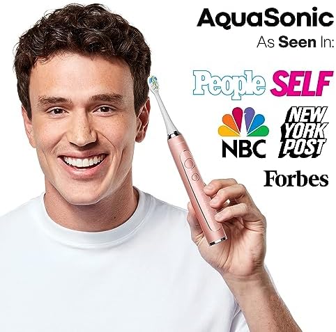 Aquasonic Vibe Series PRO – Ultra-Whitening Electric Toothbrush – 5 Modes & Smart Timers – Premium Travel Case & 6 Proflex Brush Heads – ADA Accepted Toothbrush (Rose Gold)