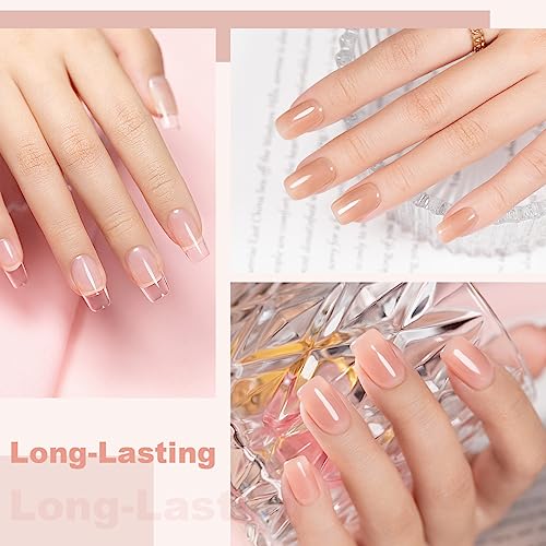 RARJSM Nude Rubber Base Gel Nail Polish Set Clear Sheer Milky White Opaque Pink Builder Base Gel in a Bottle Hard Extension Gel Skin Tone 6 Netural Colors Cured for Nails at Home Salon DIY Beginner