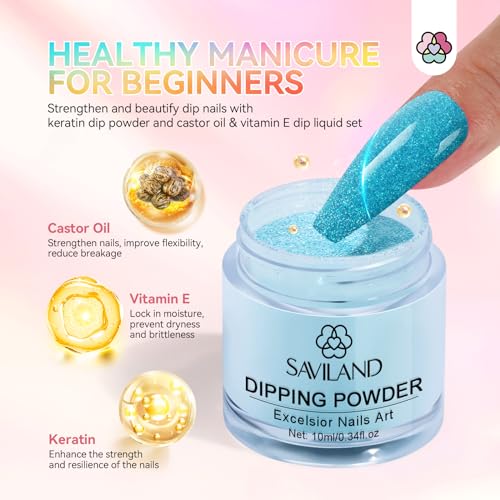SAVILAND Dip Powder Nail Kit - 20 Summer Neon Colors with Base/Top/Activator/Brush Saver, Dipping Powder System for Starter with Keratin & Vitamin E Formula for Long-Lasting Home Manicure