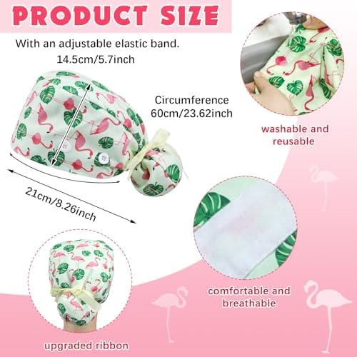 6 Pcs Scrub Caps for Women Doctor Nursing Hats with Buttons Adjustable Tie Back Working Cap Bouffant Scrub Hats for Women Men