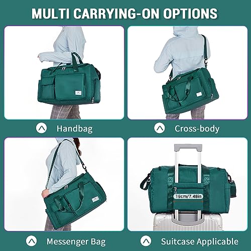 FIORETTO Women's Water-Resistant Gym Duffle Bag with Shoes Compartment, 37L Capacity, Multi-Functional, Ideal for Travel, Gym, Sports, Weekender, Dark Green