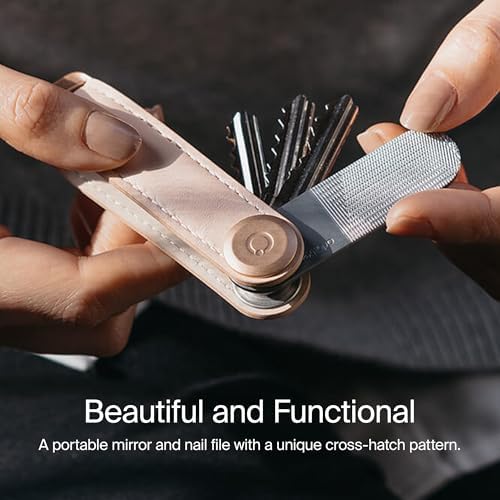 Orbitkey Nail File & Mirror for Key Organizer or Key Ring, Add On | 2-in-1 Compact Beauty Tool Nail File & Mirror | Made with Stainless Steel, Slim and Durable