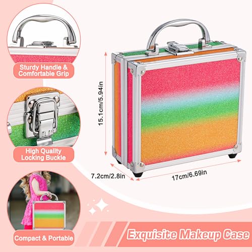 Anpro All-In-One Makeup Carry Case with Pro Teen Makeup Set, Full Starter Cosmetics Kit with Makeup Brushes, Eye Shadows Palette, Blushes, Glitter Gel, Temporary Tattoo Stickers