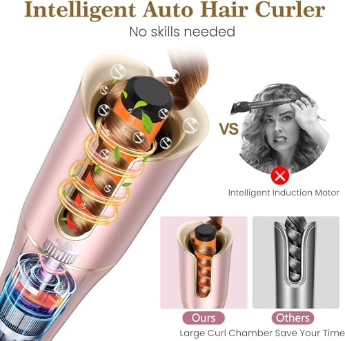 Automatic Curling Iron, Auto Hair Curler Wand with 4 Temperatures & 3 Timers & LCD Display, Curling Iron with 1" Large Rotating Barrel, Dual Voltage Auto Shut-Off Spin Iron for Hair Styling