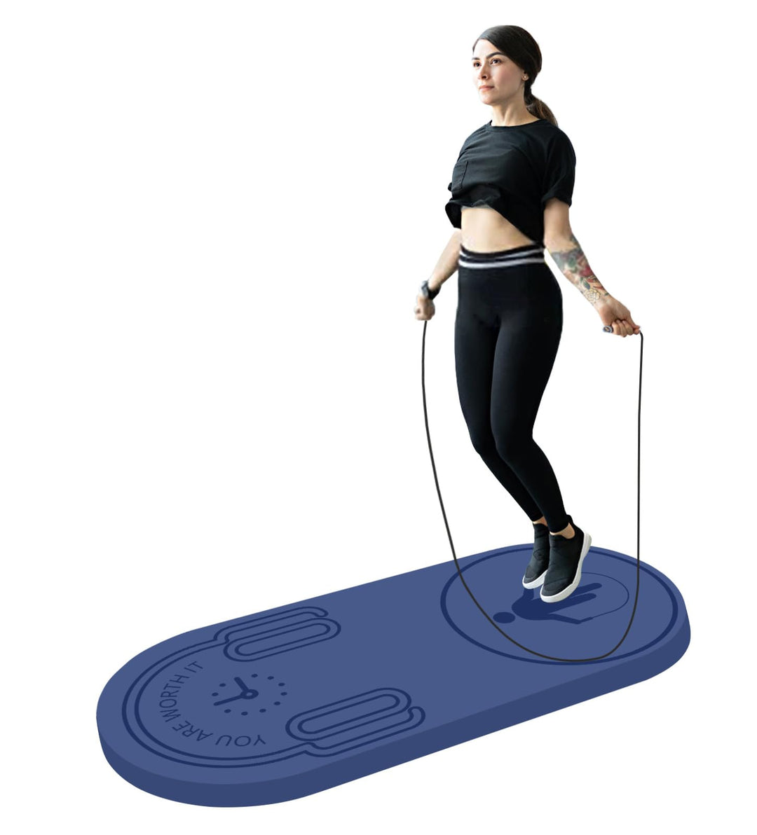 LERYG 8/20/30mm Jump Rope Mat Fitness Exercise Mat Durable, Non-Slip, Workout Mats with Jump Rope & Carrying Bag for Home Gym Flooring in Blue(55"x 24"x 30mm)