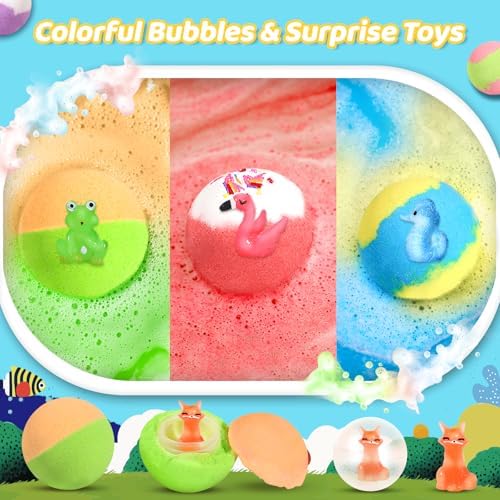 Bath Bombs for Kids with Toys Inside, 30 Pack Kids Bath Bombs Gift Set with 30 Sea & Land & Sky Animal Surprise Toy, Natural Organic Bubble Bath Toys for Kid, Birthday Gifts for Girls Boys