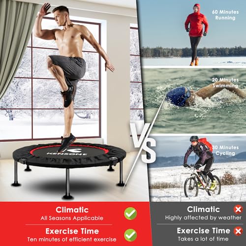 KENSONE 40" Mini Trampoline Rebounder Trampoline for Adults Small Fitness Trampoline for Kids Bounce Exercise, 1 Extra Black Cotton Safety Pad Included, Max Load 330 LBS