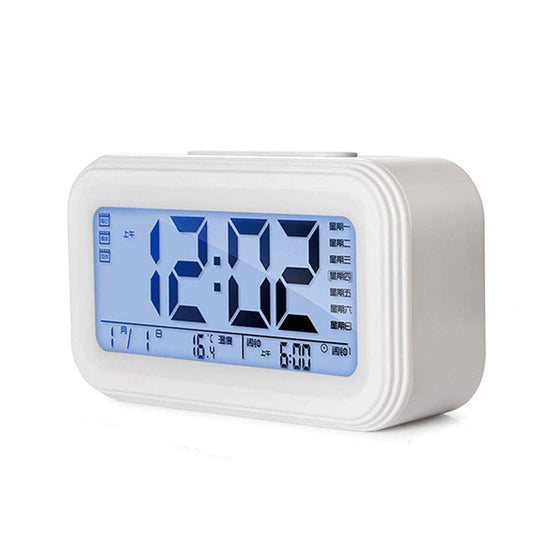 zxb-shop Indoor Bracket Clock Simple Alarm Clock with Luminous Function LED Digital Display Temperature Display Snooze Smart Sensation Sleep Timer for Home Office Bedroom (Color : White)