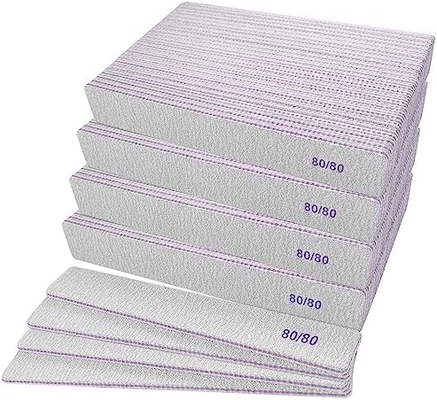 80/80 Grit Nail Files (100 Pcs), Coarse Emery Boards for Acrylic Nails and Gel Nails, Nail File Double Sided 80 Grits Emory Professional Nail Filers Pack