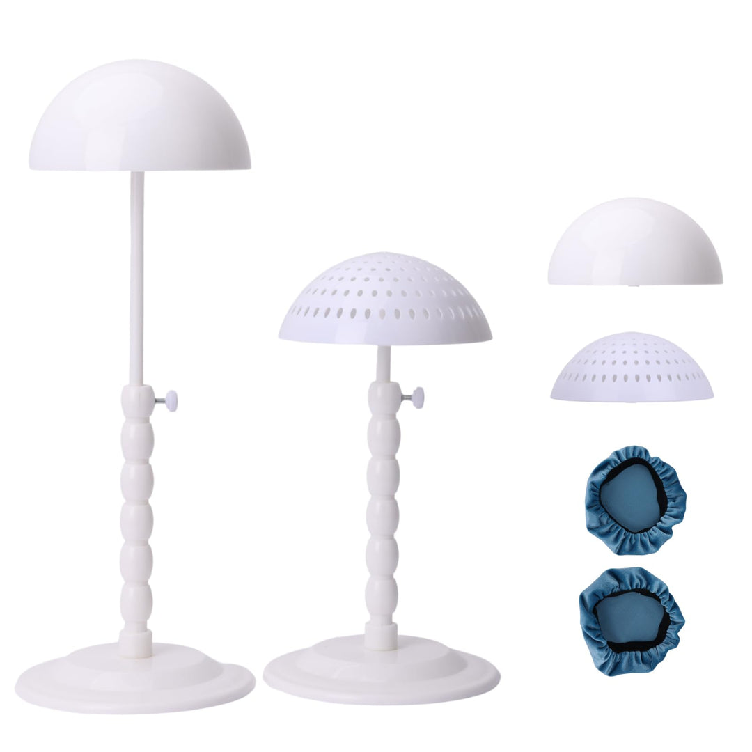 Wig Stand - Plastic Wig Stand 2 Packs Portable Foldable Wig Hat with Velvet Cover Holder Height Adjustable (12-18.8 Inches) Easy to Install Support Wig Display Stand (white)