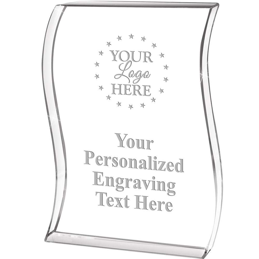 Employee of The Month Wave Acrylic Award, 4" H Personalized Employee Award, Engraving Included Prime