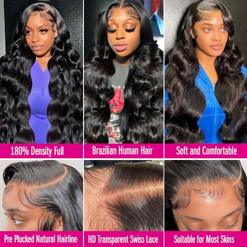 30 Inch Body Wave Lace Front Wigs Human Hair Pre Plucked 13x4 HD Lace Front Wigs Human Hair 180% Density Body Wave Glueless Frontal Wigs Human Hair for Women