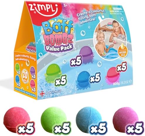 20 x Bath Bombs, Creates a Fizzing, Bath Time Adventure, Bubble Bath Bomb Gift Box, Party Bag Favours, Goody Bag Fillers for Children, Organic & Moisturising, Birthday Gifts for Kids