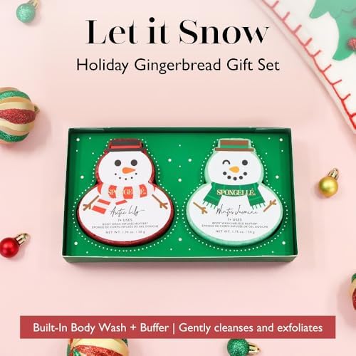 Spongellé Snowpeople Gift Set Body Wash Infused Buffers, Let It Snow