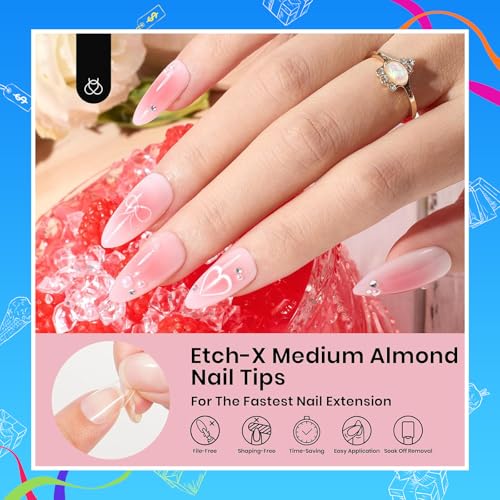 Beetles Medium Almond Nail Tips 576pcs 12 Sizes, Pre-Etched Soft Gel Nail Tips Half Matte Full Cover False Nail Tips Clear Acrylic Nails Glue on Nails DIY Nail Extension Gift for Women
