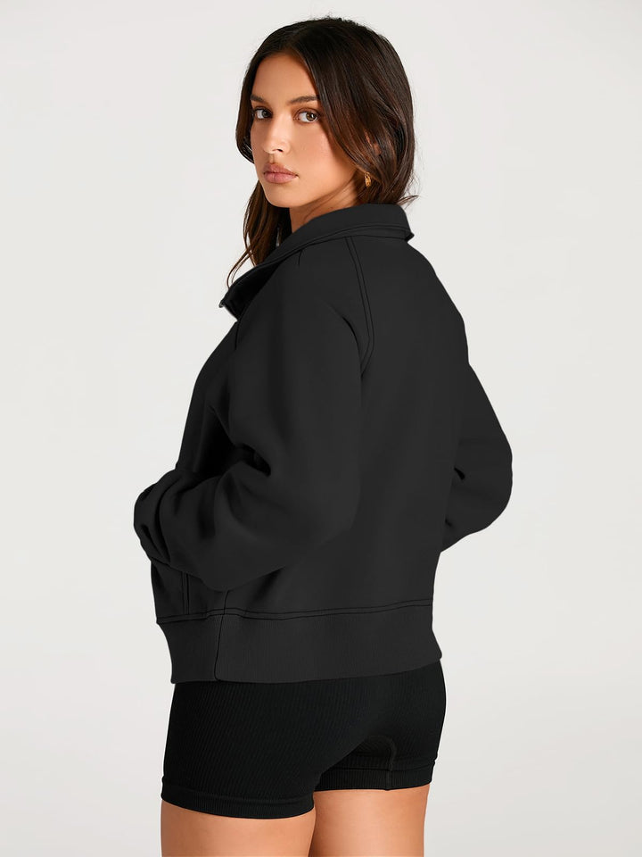 AUTOMET Womens Sweatshirts Long Sleeve Tops Hoodies Shirts Half Zip Pullover Cropped Oversized 2024 Fall Fashion Outfits Sweaters Black