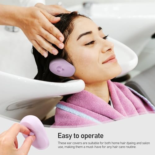 4 Pairs Silicone Ear Covers for Hair Dye, Shower, Swimming - Reusable Ear Protectors for Home and Salon Use (Purple and Green)