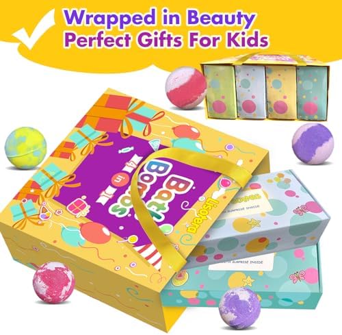 Bath Bombs for Kids with Surprise Inside, 32 Pack Bath Bombs with Land & Sea Animal Toys, Handmade Fizzy Bubble Children Bath Ball Gift Set for Kids Birthday, Christmas, Mothers Day Gifts for Daughter